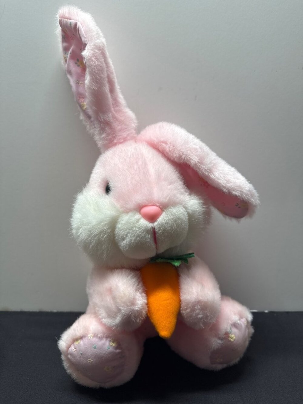 DanDee Pink Plush Bunny With Floral Accents & Carrot - Soft Easter Toy 12" Tall